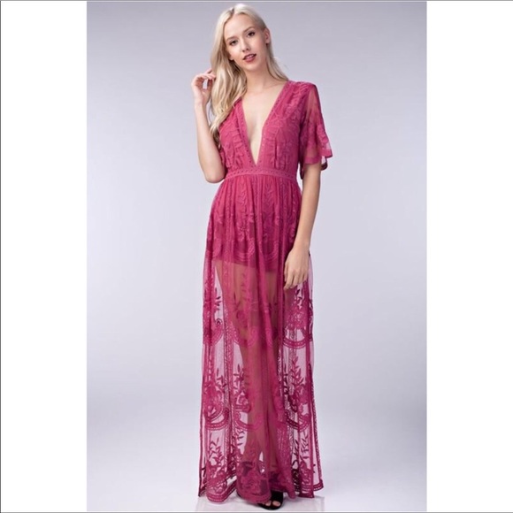 Raspberry lace Maxi Romper - Picture 1 of 2